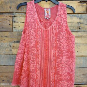 Johnny Was Coral Sleeveless Button Down Top blouse tank M